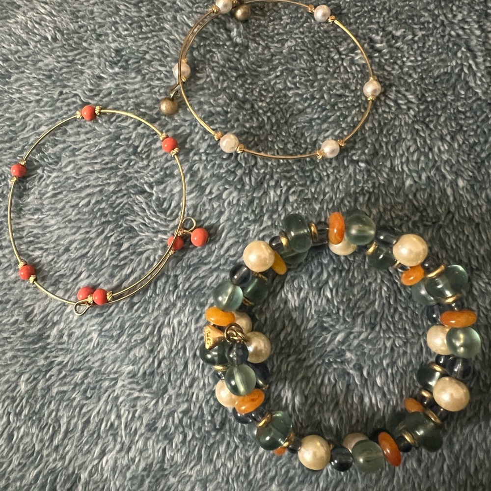 Bundle Lot Elegant Multi-Color Adjustable Beaded Bracelet Set of Three